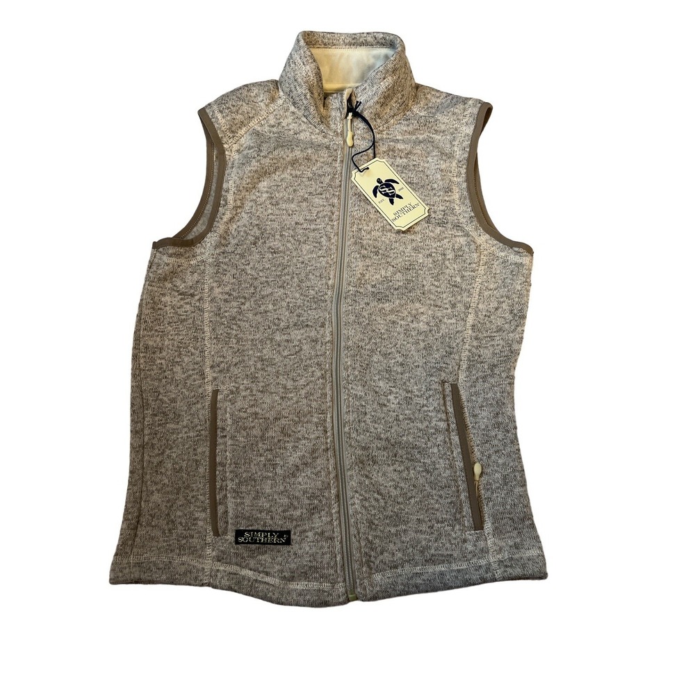 Simply Southern Knit Pebble Vest Womens Sz Small Oatmeal Full‎ Zip Outdoor